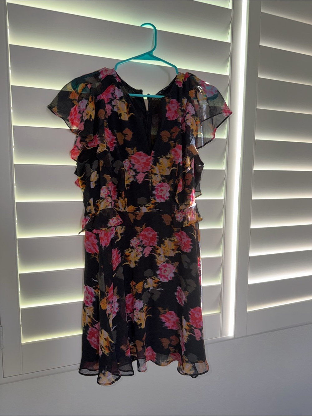 Ted Baker Black Floral Mini Dress with Pink and Yellow Blooms